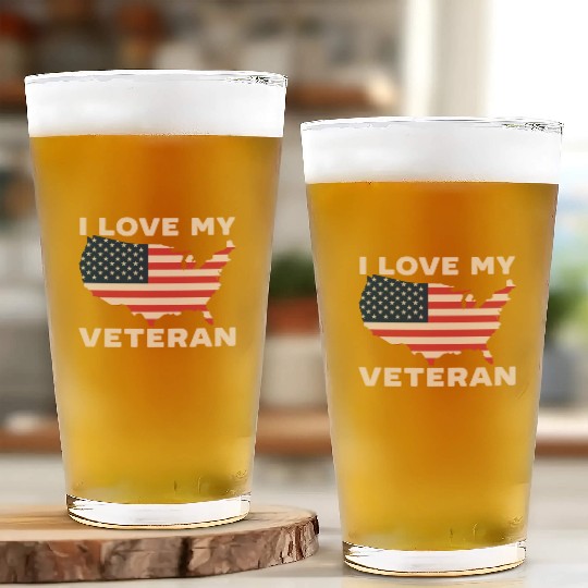 I Love My Veteran USA Flag American Memorial Day Glass Cups