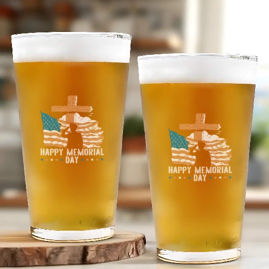 Patriotic Veteran USA Flag American Memorial Day Glass Cups