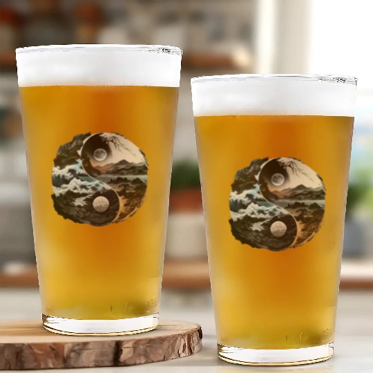 Yin and yang mountain nature ocean wave design Glass Cups