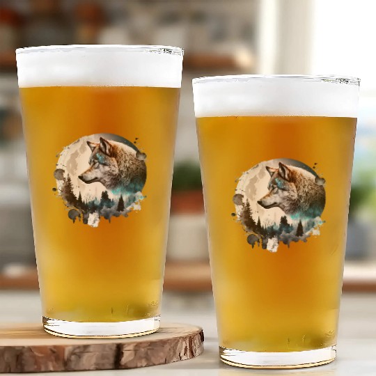 Wolf Moonlight Forest Wild Werewolf Watercolor Glass Cups