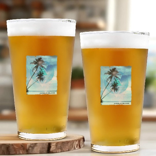 Artistic Amelia Island Florida Palm Tree Vacation Glass Cups