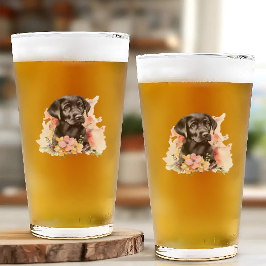 Black Lab Dog Watercolor Floral Glass Cups