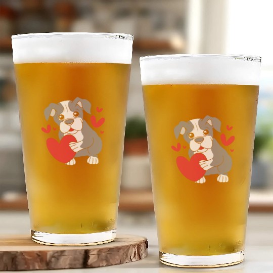 Cute Heart Puppy Boston Terrier Dog Glass Cups