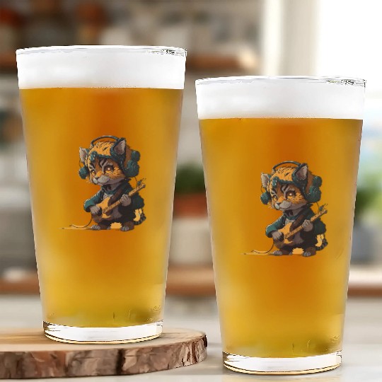 baby tiger playing electric guitar Glass Cups