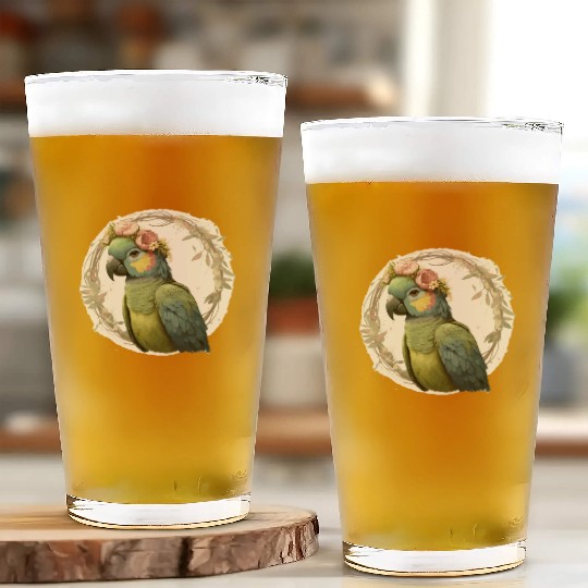 Watercolor Parrot Hahn's Macaw Bird Flower Crown P Glass Cups