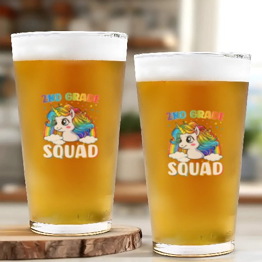2nd Grade Squad Unicorn Rainbow Back Glass Cups