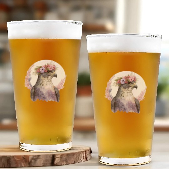 Falcon Birds Of Prey Flower Crown Floral Bird Watc Glass Cups