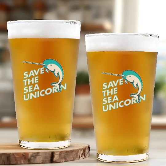Funny Save the Sea Unicorn Narwhal Glass Cups