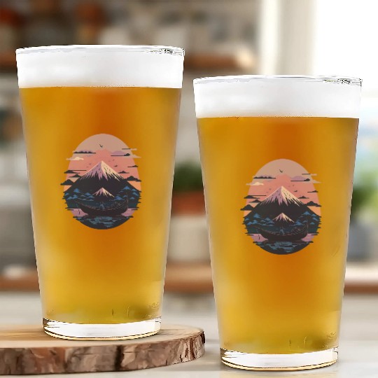 Serene Mount Fuji Sunset Peaceful River Scenery Glass Cups