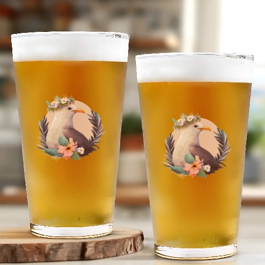 Cute Seagull Bird Flower Crown Floral Birds Glass Cups