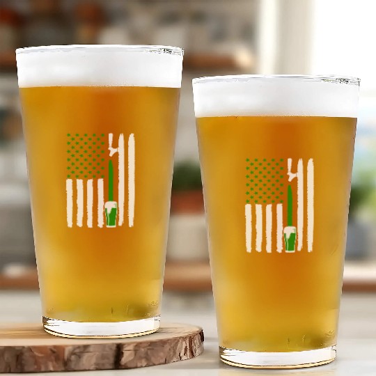 Green St PatricDay Beer American Flag Patriotic Ir Glass Cups