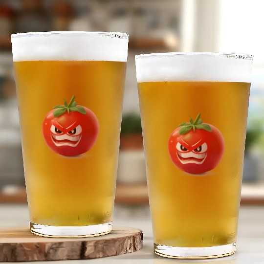 A realistic tomato with angry face cartoon style Glass Cups