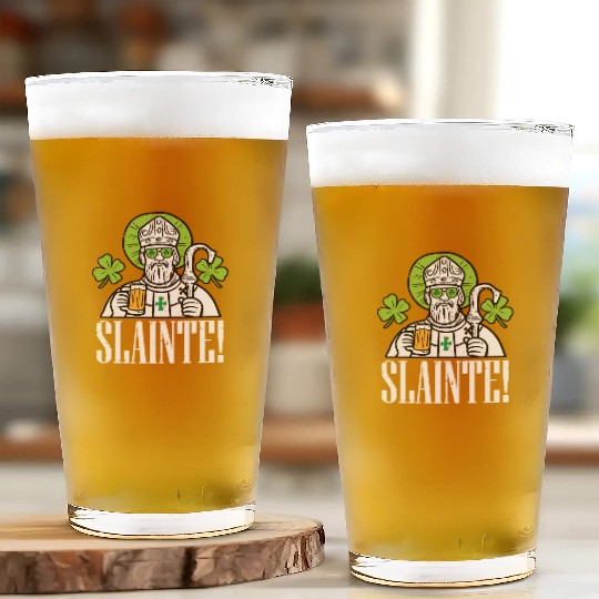 Slainte St Patric Day Irish Gaelic Cheers Glass Cups