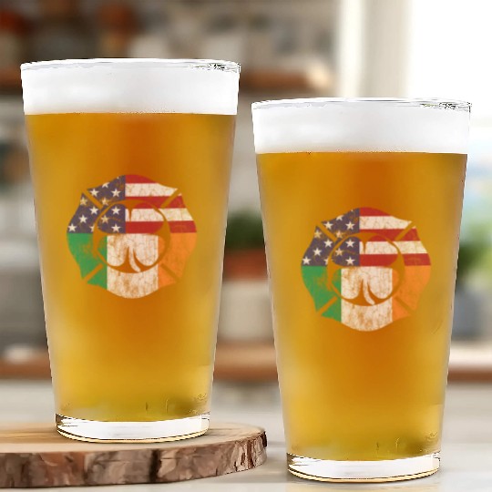 Firefighter St Patric Day Irish American Flag Glass Cups
