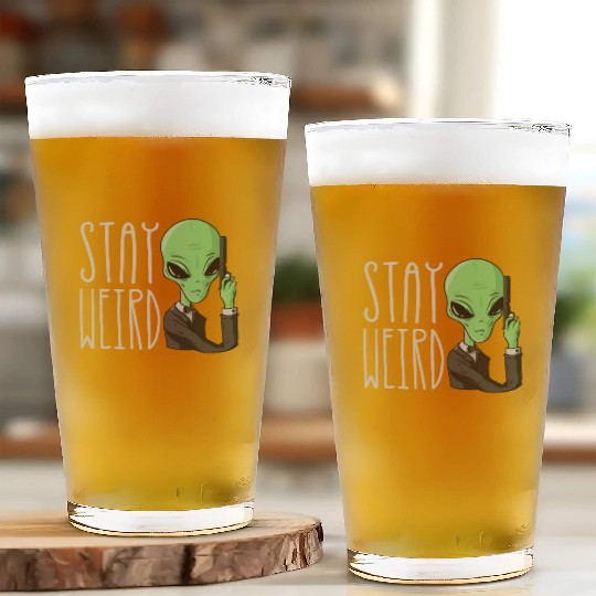 Stay Weird Extraterrerstrial Alien Lover Space UFO Glass Cups