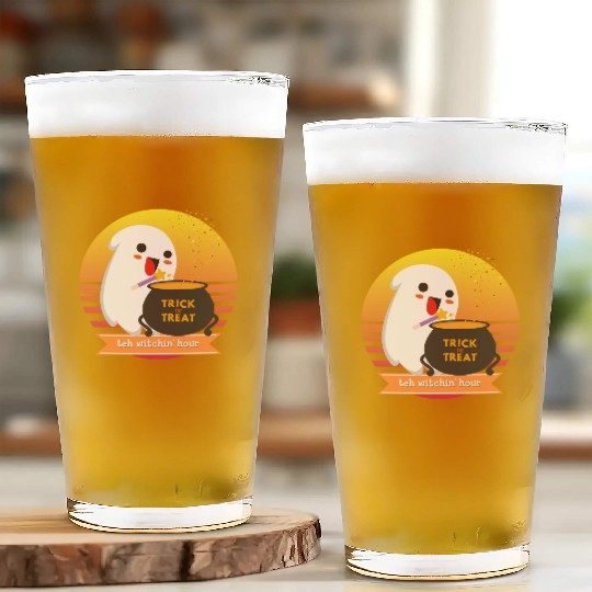 Halloween Cute Ghost Witching Hour Trick Or Treat Glass Cups
