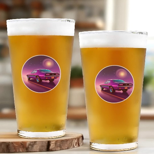Nostalgic Retro 80s Purple Vaporwave Muscle Car Glass Cups