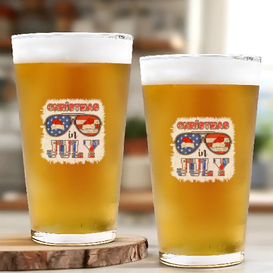 Christmas in July Santa Hat Sunglasses Summer Glass Cups