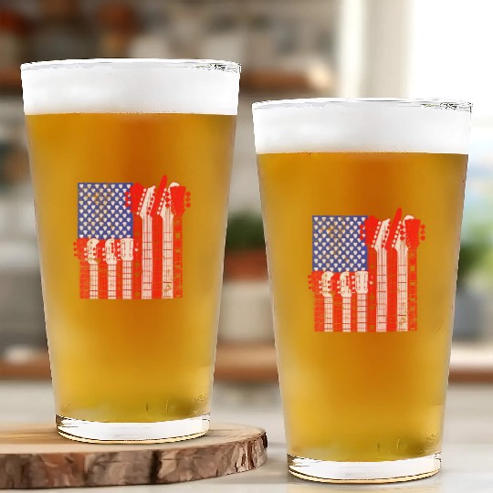 American Flag Guitar Patriotic Funny Glass Cups
