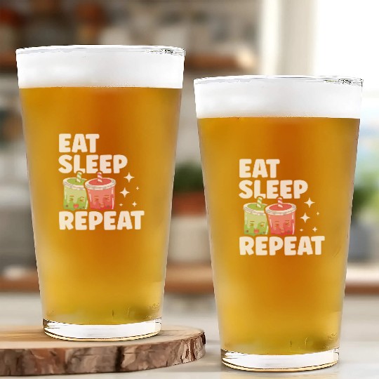 Eat Sleep Boba Tea Repeat Bubble Tea Lover Drinker Glass Cups