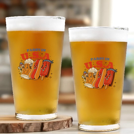 Party In The Usa Hot Dog Love Funny Fourth Of July Glass Cups