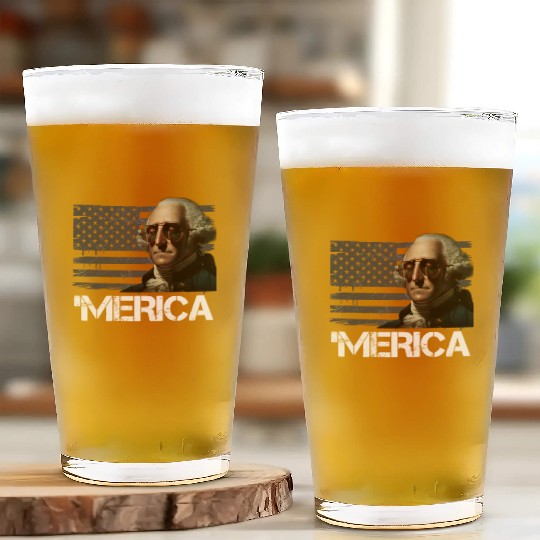 Merica George Washington Independence Day USA Glass Cups