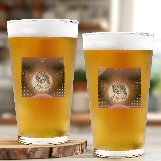 Sacred Jesus with Crown of Thorns Illustration Glass Cups