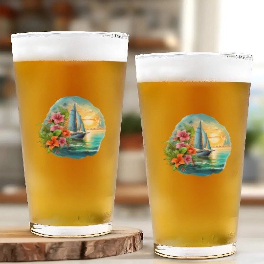 Sailing Ship Sailing Orchids Flowers Sailboat Glass Cups