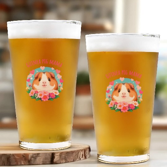 Guinea pig Mama Flowers and Hearts Glass Cups