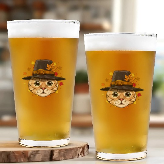 Thanksgiving Cat Pilgrim Glass Cups