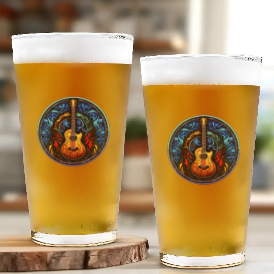 Stylish and Trendy Guitar - Artistic Stained Glass Glass Cups