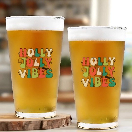 Holly Jolly Vibes Happy Xmas Christmas Holiday Glass Cups