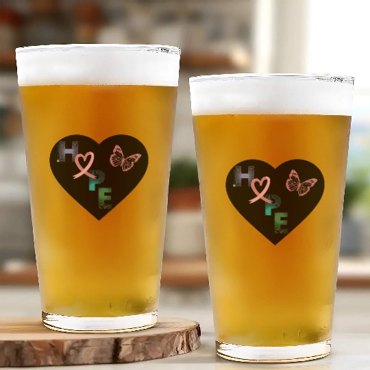 Breast Cancer Hope and Butterfly Heart Glass Cups