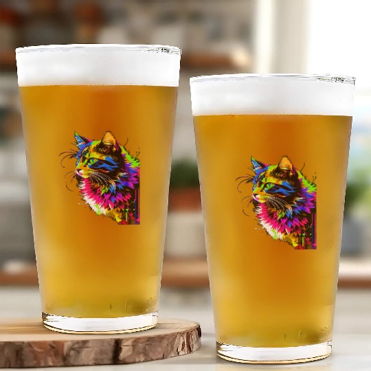 Rainbow Cat Realistic Watercolor Cute Cat Paint Glass Cups