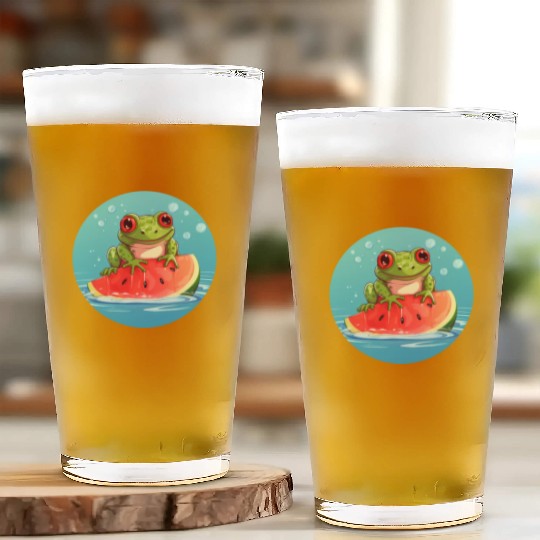 Frog on watermelon in the sea Glass Cups