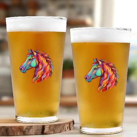 Psychedelic Horse Head Gallop Equine Equestrian Glass Cups