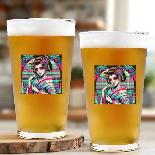 Japan Geisha Retrowave Synthwave Cyberpunk Glass Cups