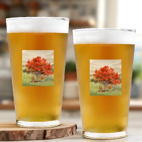 "Autumn Moments - Watercolor Lady And Bicycle" Glass Cups