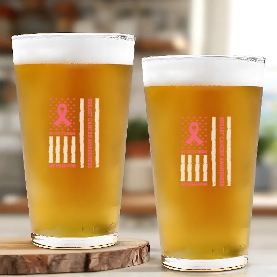 In October We Wear Pink Breast Cancer Awareness Glass Cups