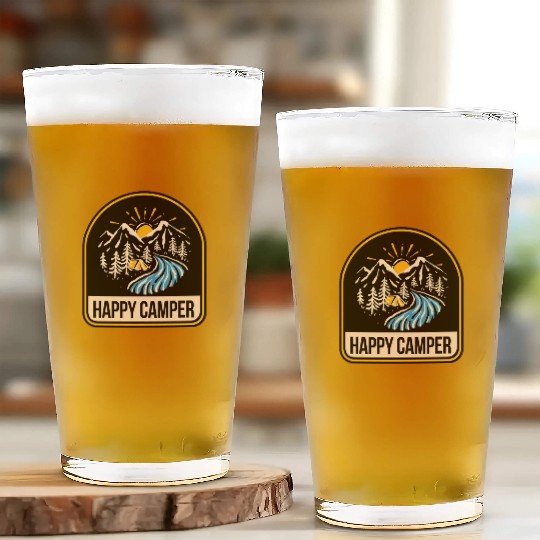 Happy Camper Camping Campfire Tent Glass Cups