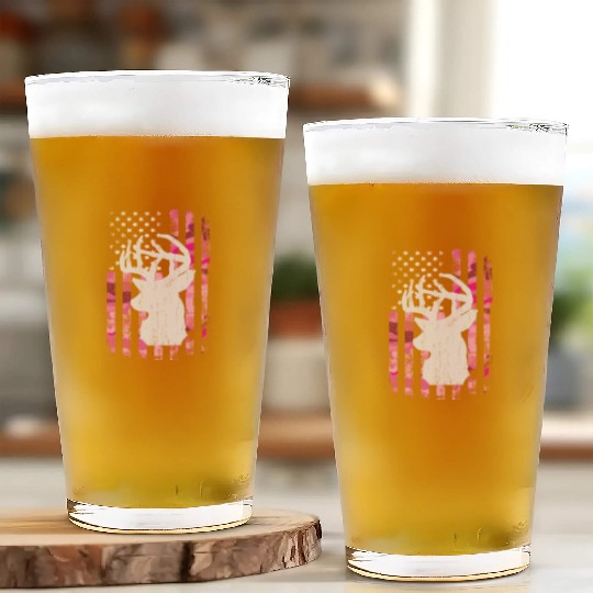 Deer Hunting Camo Pink Camouflage American Flag Glass Cups