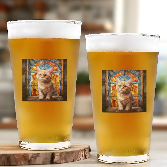 British Shorthair kitten in stained glass Glass Cups