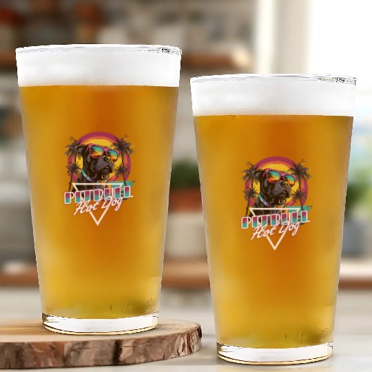 Retro Wave Pitbull Terrier Hot Dog Glass Cups