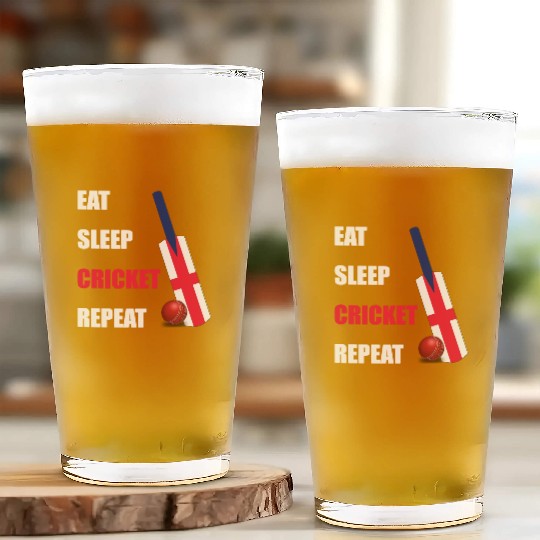 Eat Sleep Cricket Repeat England Flag Cricket Bat Glass Cups