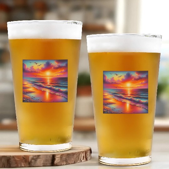 Sunset Serenity: Pastel Beachscape Glass Cups