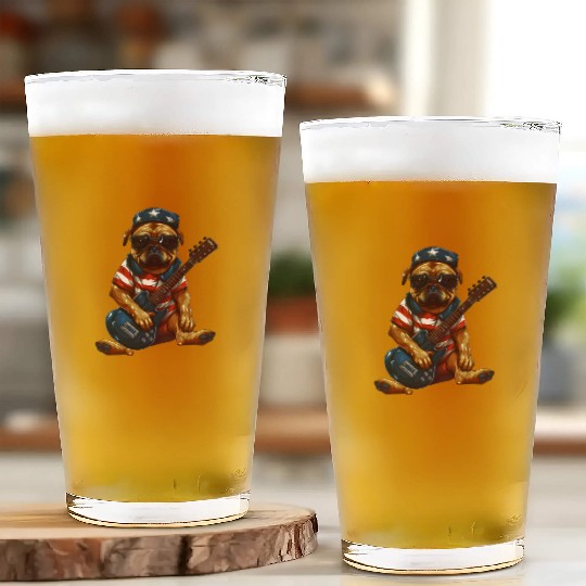 Rocking Pug Guitarist with US Flag – Animal Music Glass Cups