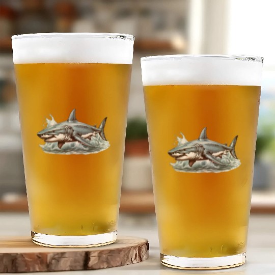 Angry great white shark Glass Cups