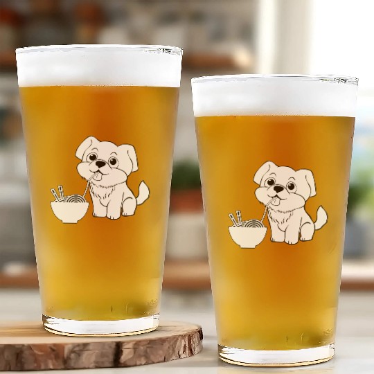 Cute Dog Eating Ramen Glass Cups
