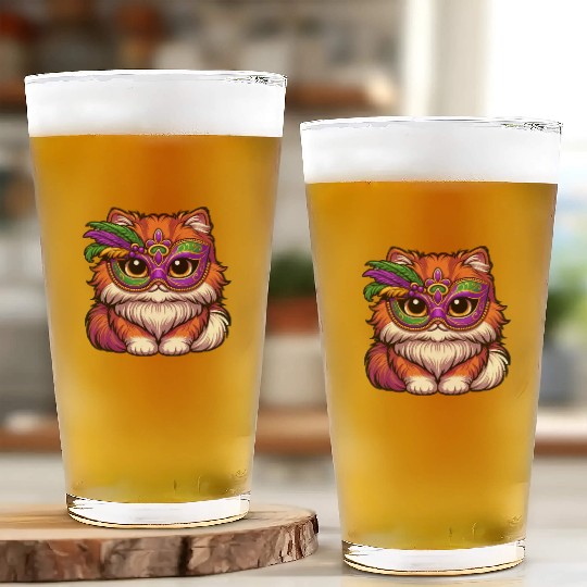 Mardi Gras Persian Cat, Dressed-up Cat Glass Cups