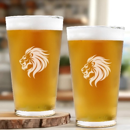 Angry Lion Head Tattoo Style Waving Mane Glass Cups